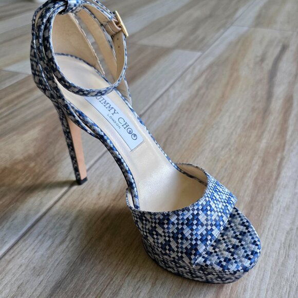 MANOLO BLAHNIK Demin Print Peek-a-Boo Pumps Shoes Eur. 37 - Picture 3 of 12